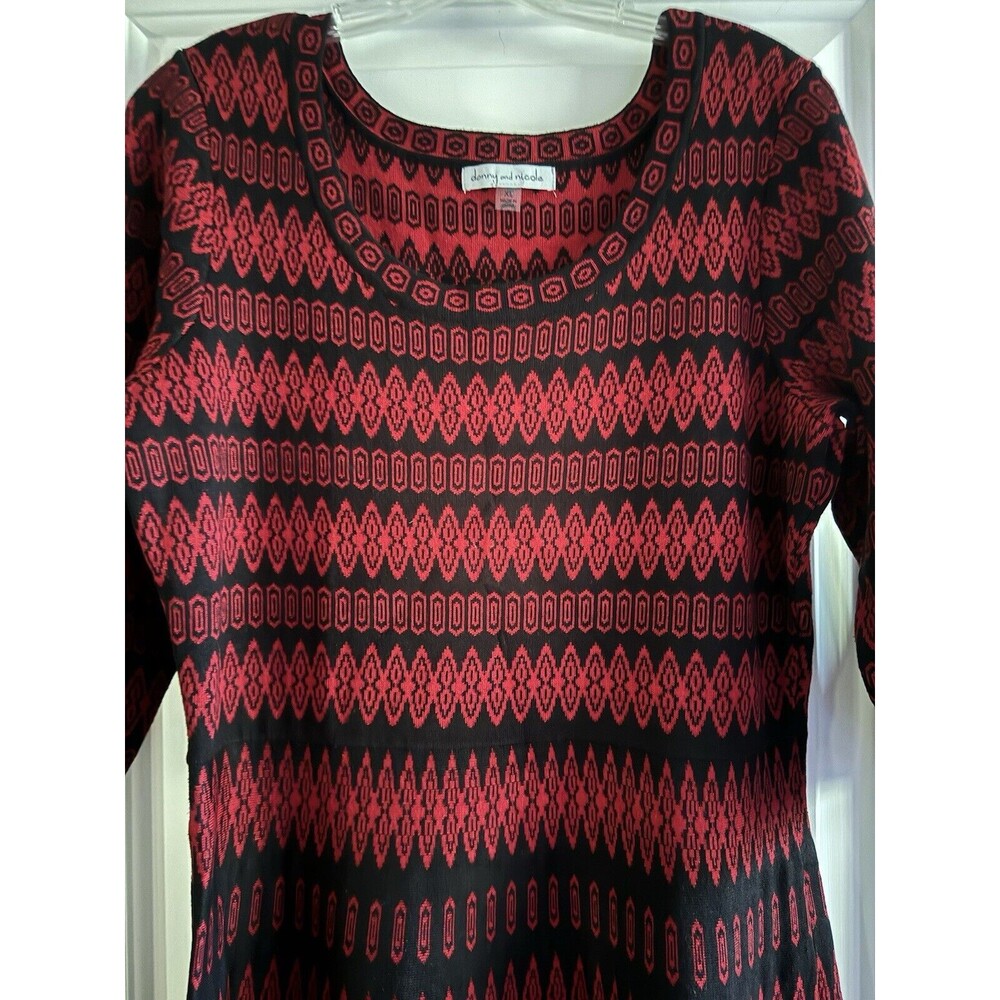 Danny & Nicole Women’s Size XL Sweater Dress 3/4 Sleeve Red Black, Skater Skirt